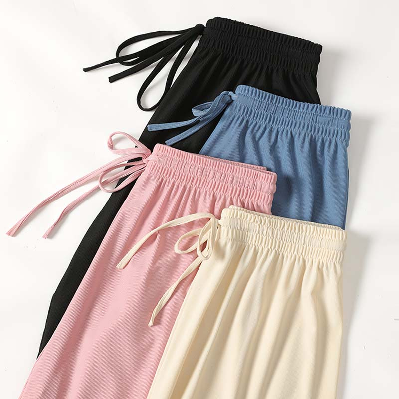 Ice silk wide-leg trousers for women in summer, loose, slim, high-waisted trousers, straight-leg trousers, casual floor-length trousers