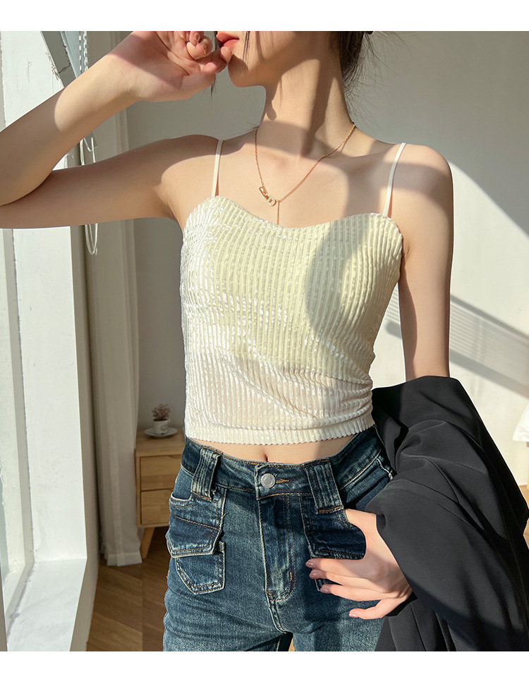 Camisole for women 2024 new outer wear gold velvet sleeveless with breast pad hot girl inner top spring and autumn bottoming