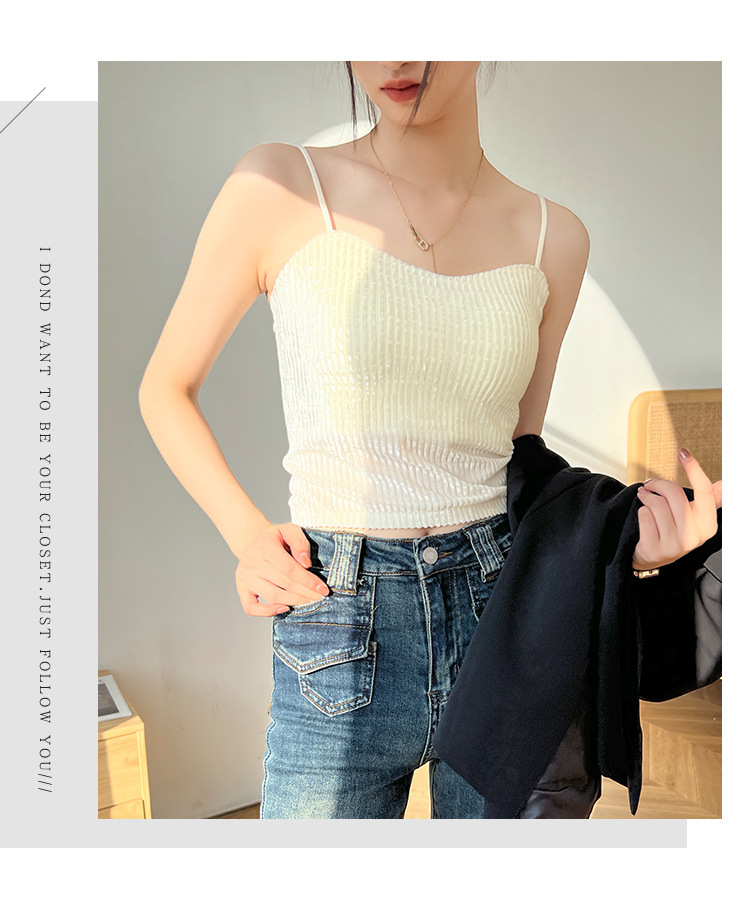 Camisole for women 2024 new outer wear gold velvet sleeveless with breast pad hot girl inner top spring and autumn bottoming