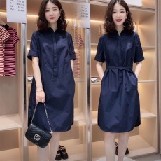 批发POLO领短袖<b class='q'>连衣裙</b>女夏季法式高级感气质收腰显瘦中长款翻领<b class='q'>衬衫</b>裙