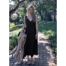 批发微<b class='q'>胖</b>mm<b class='q'>法式</b>气质遮肉显瘦A字裙夏甜美淑女风深V领无袖吊带长裙度假