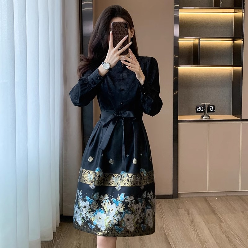 RY8320# 新中式汉服连衣裙2026春装改良国风高端刺绣提花年会晚礼服...