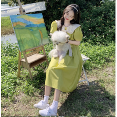 批发夏装大码女装胖MM艺术生收腰裙小清新甜美泡泡袖连衣裙M-4XL200斤