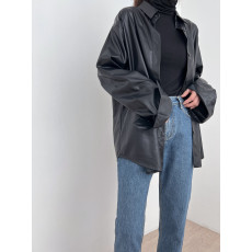 批发chic 春季韩版时尚简约个性百搭POLO领<b class='q'>皮衣</b>衬衫上衣休闲