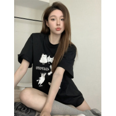 批发实拍实价 春夏甜美可爱减龄<b class='q'>宽松</b>卡通猫印花垫肩短袖<b class='q'>T</b><b class='q'>恤</b>女上衣潮
