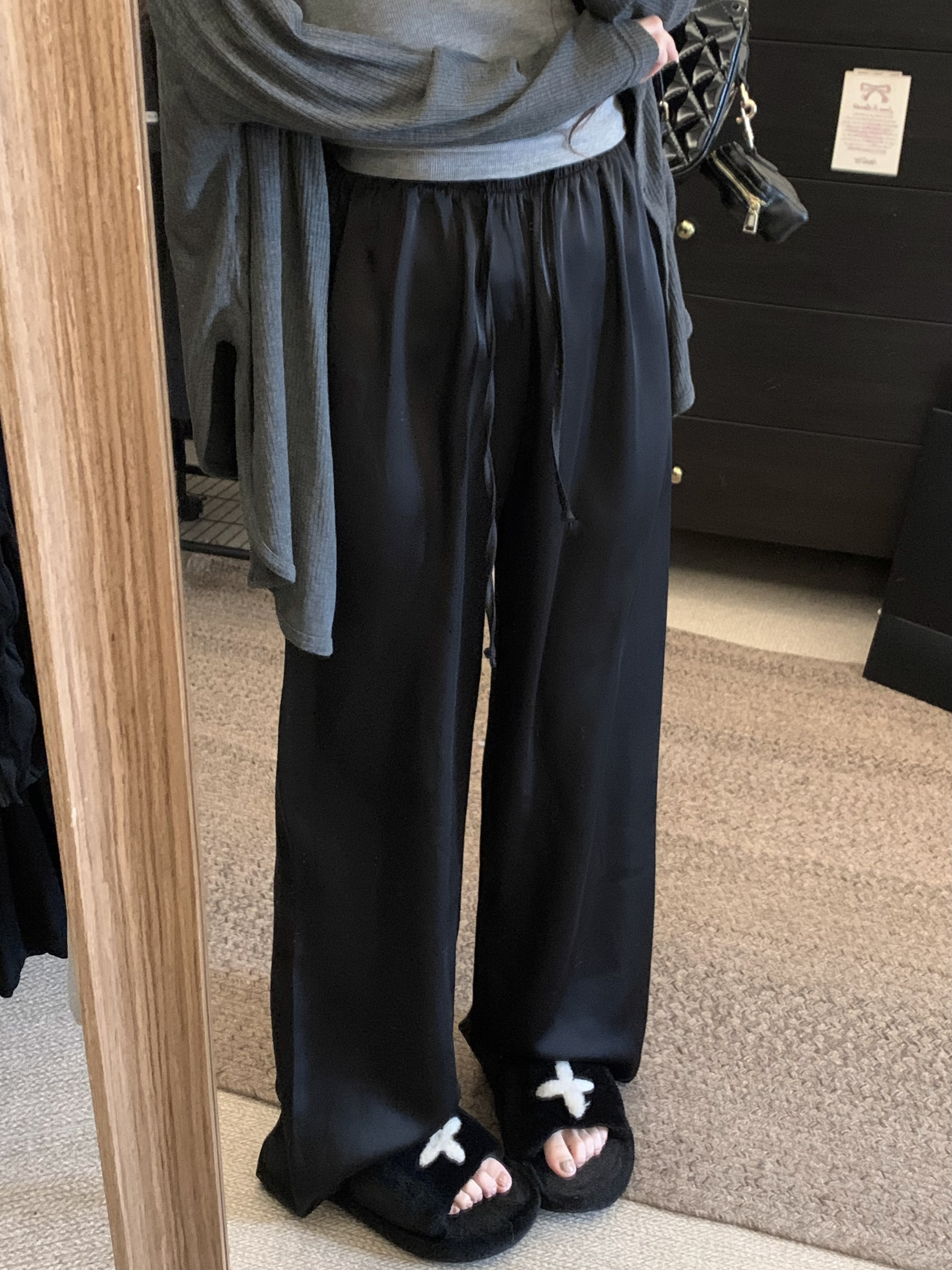 Actual shot~High-end silky satin drape straight wide-leg pants