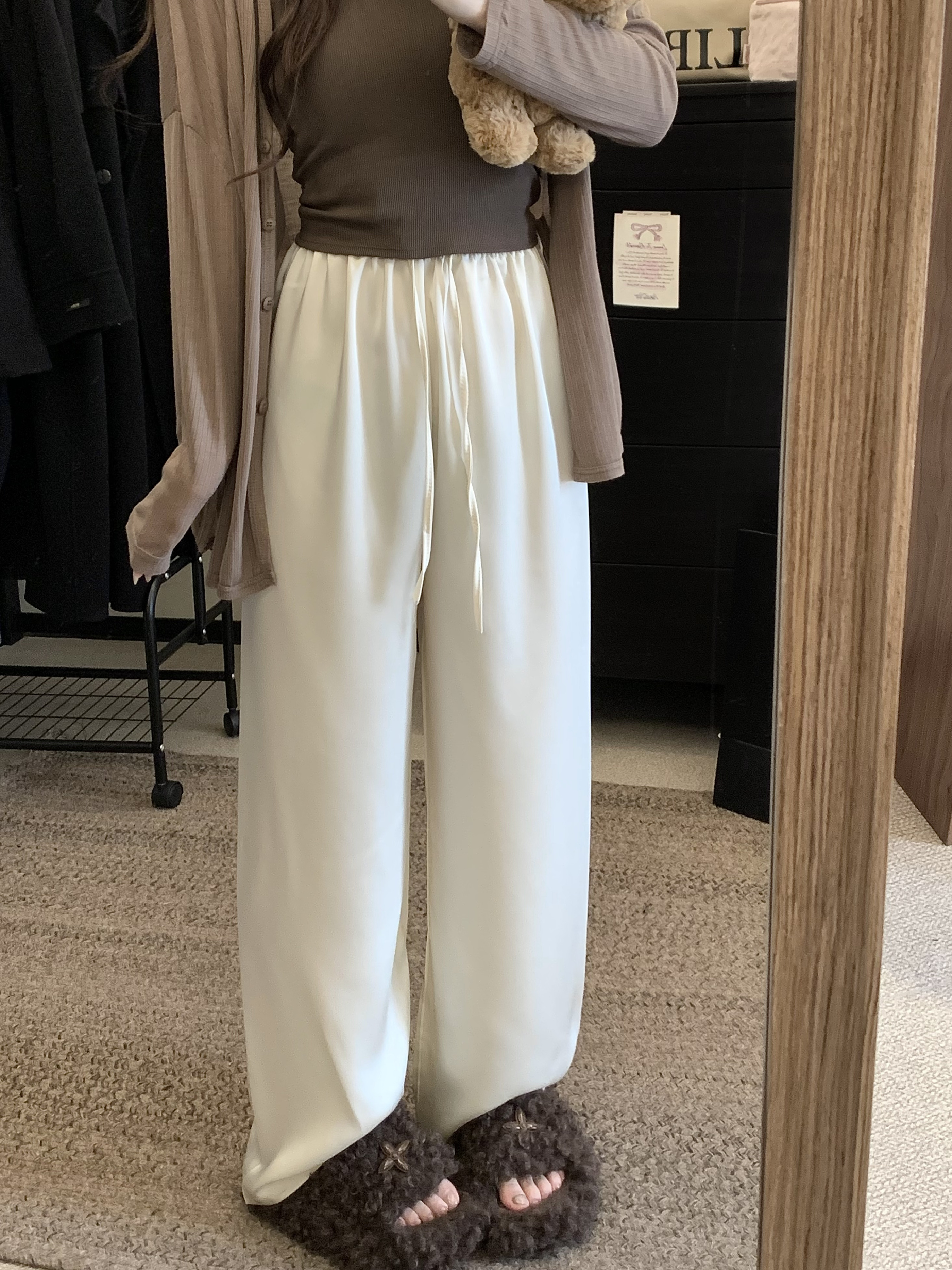 Actual shot~High-end silky satin drape straight wide-leg pants