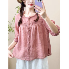 批发高端苎麻<b class='q'>衬衫</b>女短袖夏季新款棉麻<b class='q'>衬衣</b>时尚气质小衫品牌亚麻上衣薄