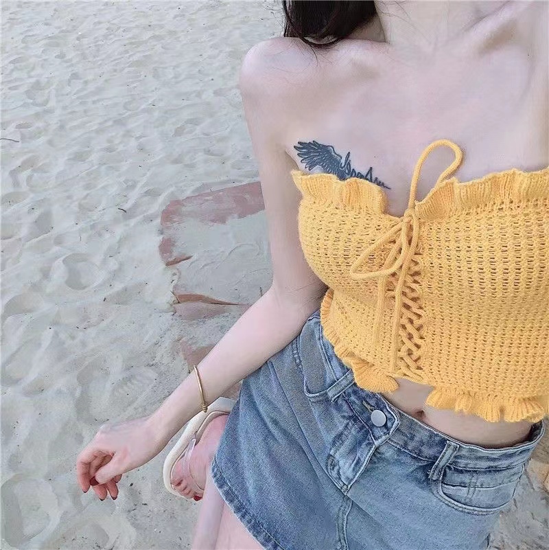 辣妹抹胸小吊帶背心女夏外穿設計感小眾掛脖綁帶裹胸短款甜辣上衣