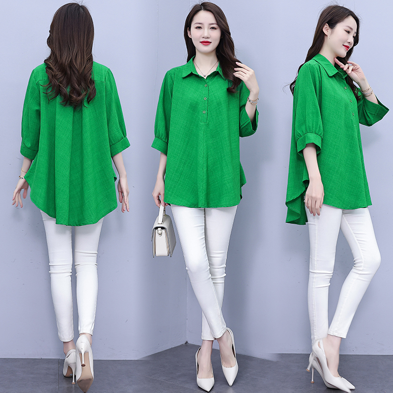 RY1106# 实拍大码女装2025夏装新款洋气时尚百搭胖MM纯色气质衬衫宽松显瘦