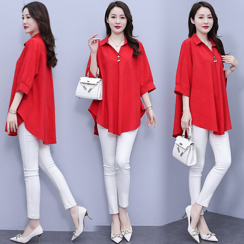 RY1108# 实拍大码女装2026夏装新款时尚显瘦宽松休闲胖MM洋气小衫气质上衣