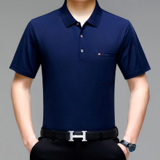 批发爸爸t恤男士短袖夏季中年男装珠地棉带口袋polo衫休闲百搭上衣服