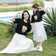 批发<b class='q'>亲子装</b>夏季新款<b class='q'>母女</b>装卡通休闲法式连衣裙中小女童洋气半身裙2024