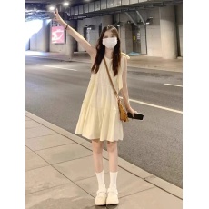 批发2026新款小个子吊带无袖挂脖<b class='q'>连衣裙</b>子女装夏季海边度假仙女沙滩裙