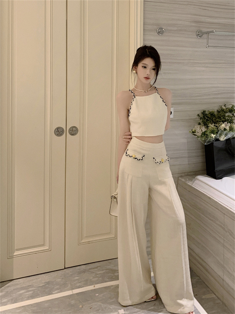 Real shot of elegant maker Xiao Xiangfeng suspender top high-waisted wide-leg pants French lady style high-end suit