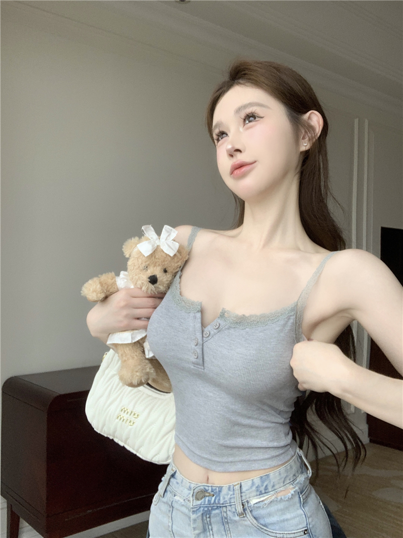 정가 실사 일상 있음 심장 기계 가슴 대 허리 좋은 레이스 당나라 리 순수한 욕망 몸매 가꾸기 허리 수축 니트 조끼 맨위