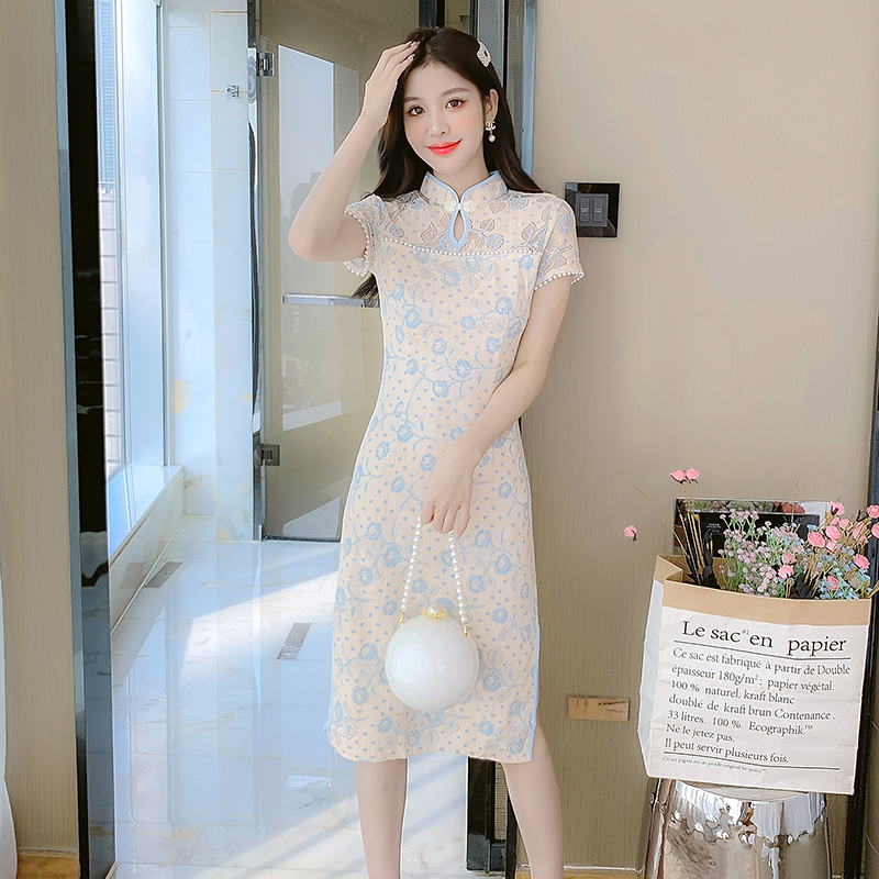 FA21301# 新中式旗袍年轻款少女改良新款日常可穿小个子复古国风蕾丝连衣裙服裝批發女裝批發服飾貨源