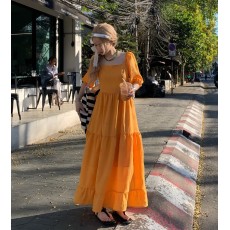 批发大码韩版气质显白显瘦纯色连衣裙夏甜美淑女海边度假大摆脚踝长裙