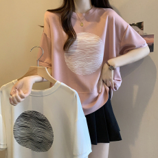 胖MM特大码200斤印花设计感短袖T恤女夏季宽松显瘦遮肚子别致上衣