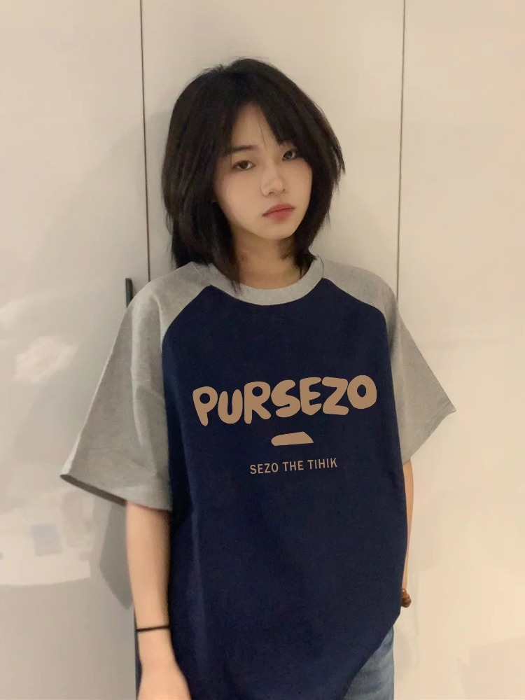 河北220g插肩袖100%棉 撞色拼色空白版短袖T恤女純棉M-3XL