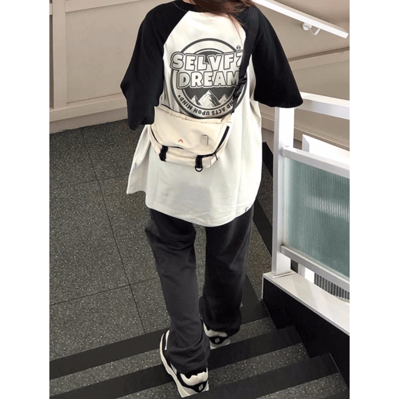 河北220g插肩袖100%棉 撞色拼色空白版短袖T恤女純棉M-3XL