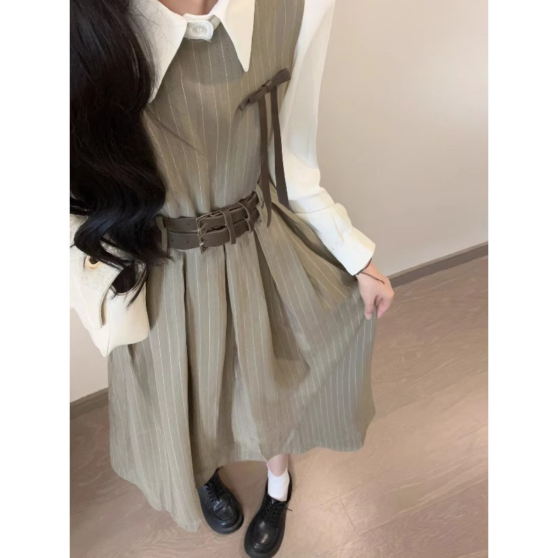 法式學院風連衣裙子2024早春新款小個子獨特超好看背帶裙兩件套女