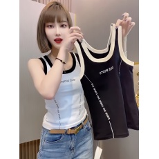 批发官图无袖背心吊带T恤女2026夏季新款拼色字母印花修身内搭上衣潮