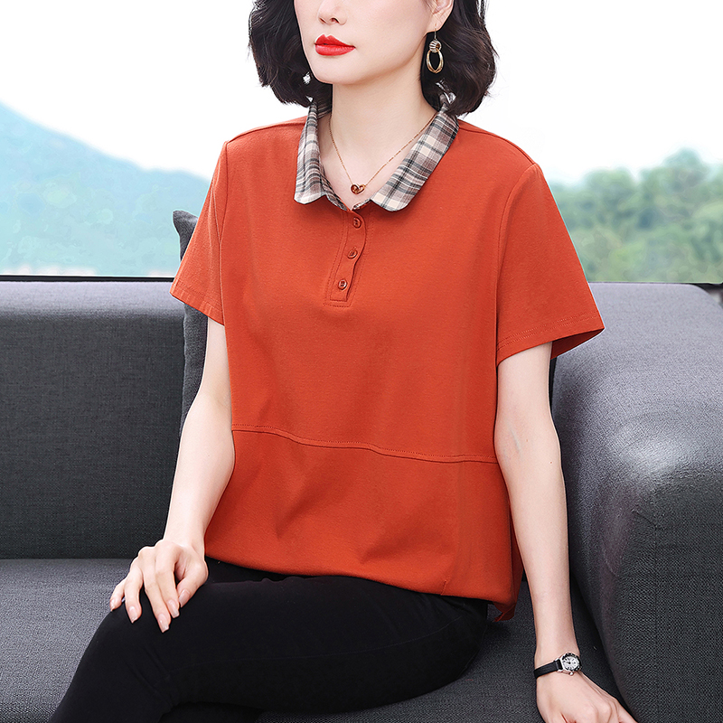 MY392# 新款中年妈妈百搭POLO领套头简约休闲短袖T恤女女裝貨源服裝批發