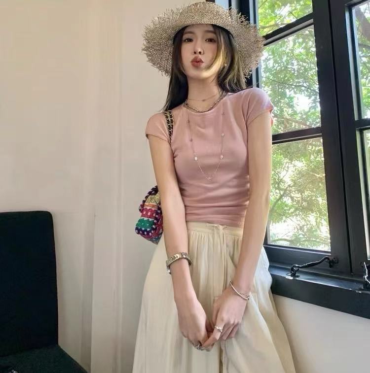 針織短袖t恤女正肩修身短款上衣設計感小眾夏