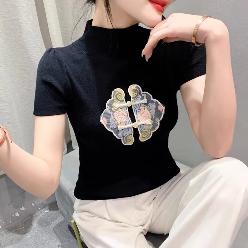 針織短袖t恤女正肩修身短款上衣設計感小眾夏