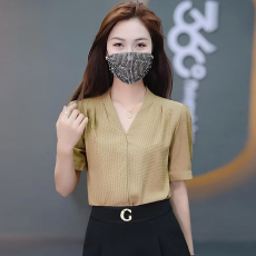 批发实拍2026夏季新款套头上衣女短袖V领抽褶时尚休闲韩版修身纯色<b class='q'>T</b><b class='q'>恤</b>