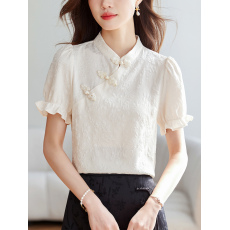 批发新中式盘扣改良旗袍提花衬衫女2026<b class='q'>夏季</b>别致复古短袖小衫国风上衣