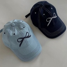 批发韩国ins风蝴蝶结棒球帽明线鸭舌帽<b class='q'>春</b>夏季新款大头围防晒遮阳帽子