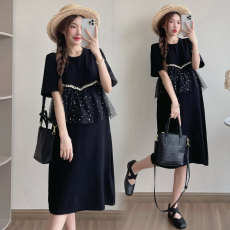 批发实拍<b class='q'>孕妇</b><b class='q'>韩版</b>夏装新款<b class='q'>时尚</b>圆领宽松气质显瘦甜美连衣裙夏季