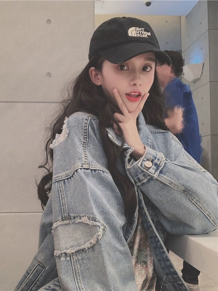 韓國牛仔外套女2024新款春秋中長款韓版寬鬆bf破洞牛仔上衣ins潮