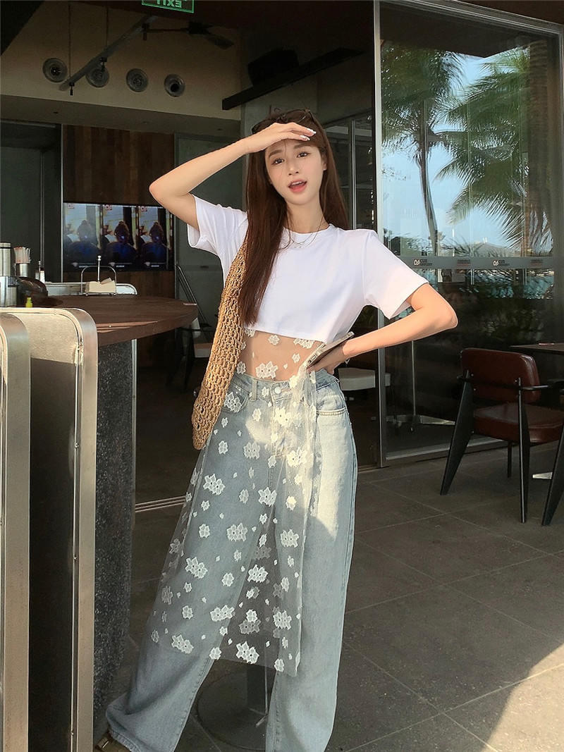 Actual shot ~ 2024 new personalized retro flower lace past events see-through layered T-shirt splicing dress for women