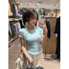 批发40支94棉精梳棉直播品质短袖T恤圆领修身<b class='q'>韩</b>版百搭打底体恤上衣潮