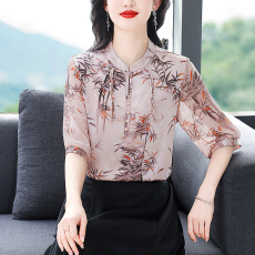 新中式国风雪纺衫短袖女士夏季新款复古气质减龄小衫别致盘扣上衣