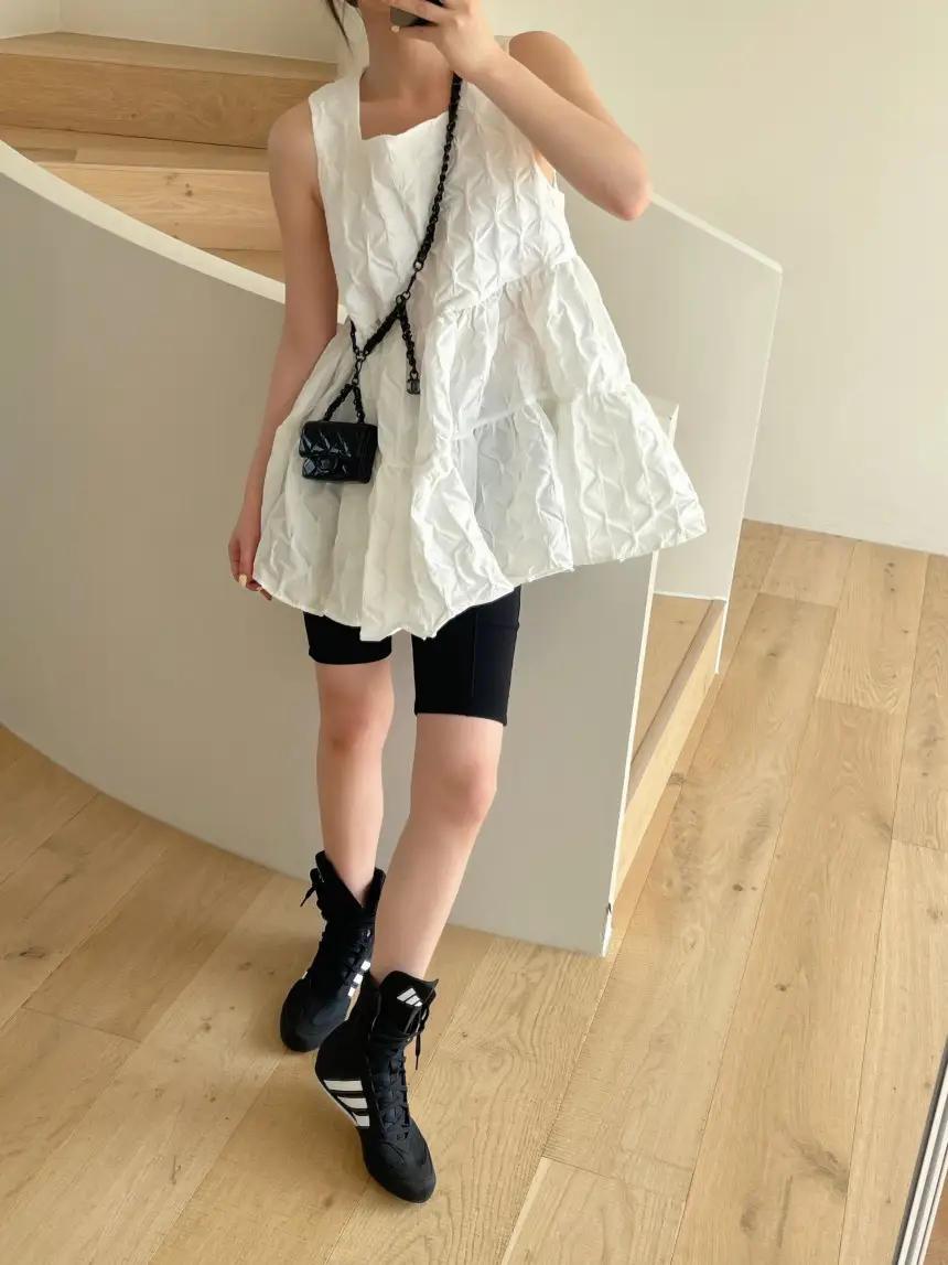 플라워 블라우스 무릎 위 원피스 상세 이미지 1