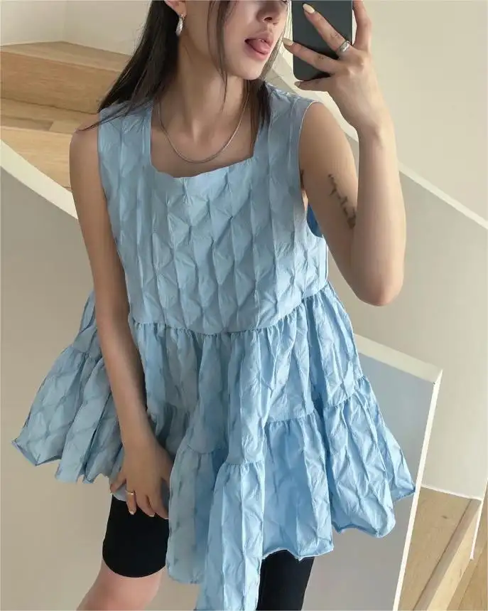 플라워 블라우스 무릎 위 원피스 상세 이미지 2