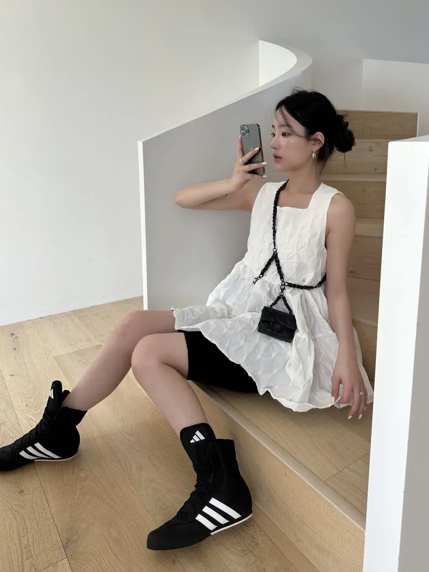 플라워 블라우스 무릎 위 원피스 상세 이미지 7