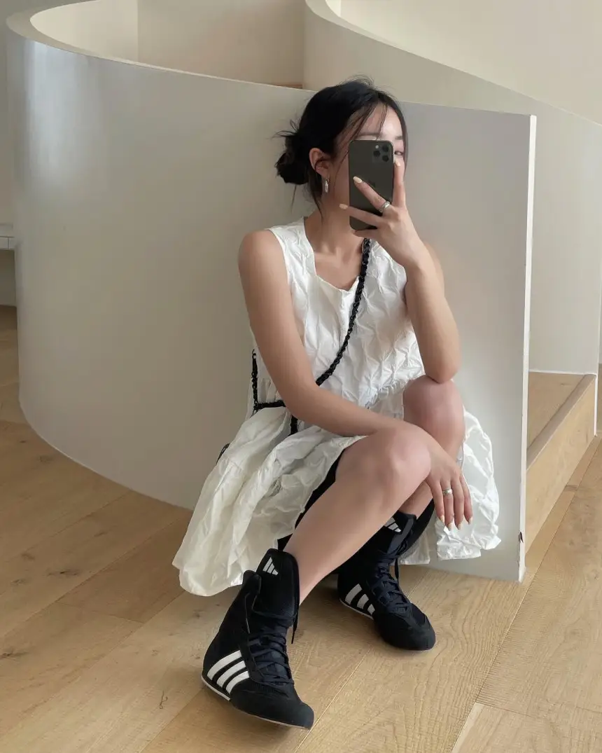 플라워 블라우스 무릎 위 원피스 상세 이미지 9