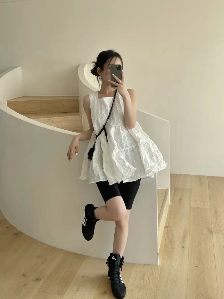 플라워 블라우스 무릎 위 원피스 상세 이미지 12