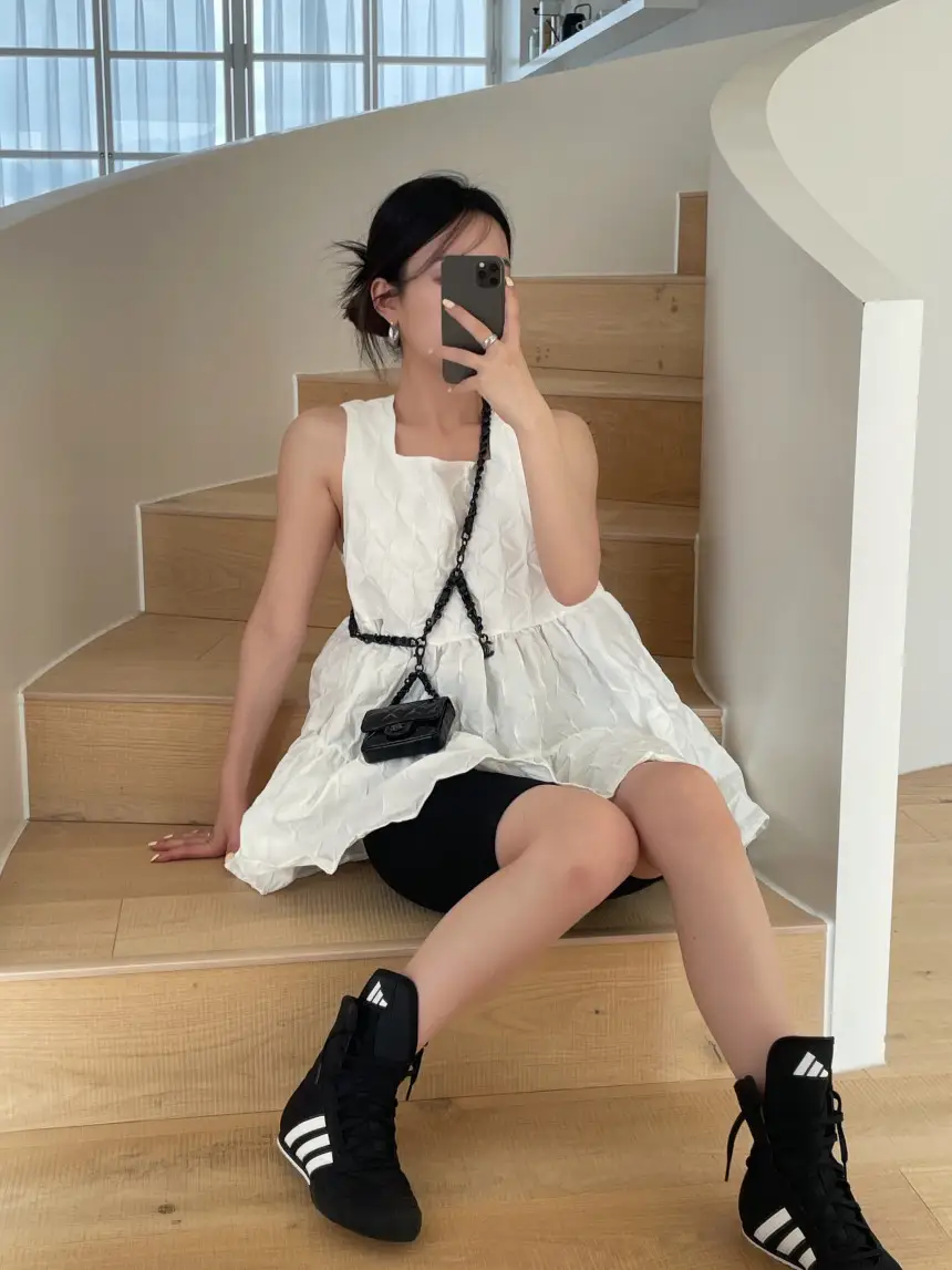 플라워 블라우스 무릎 위 원피스 상세 이미지 15