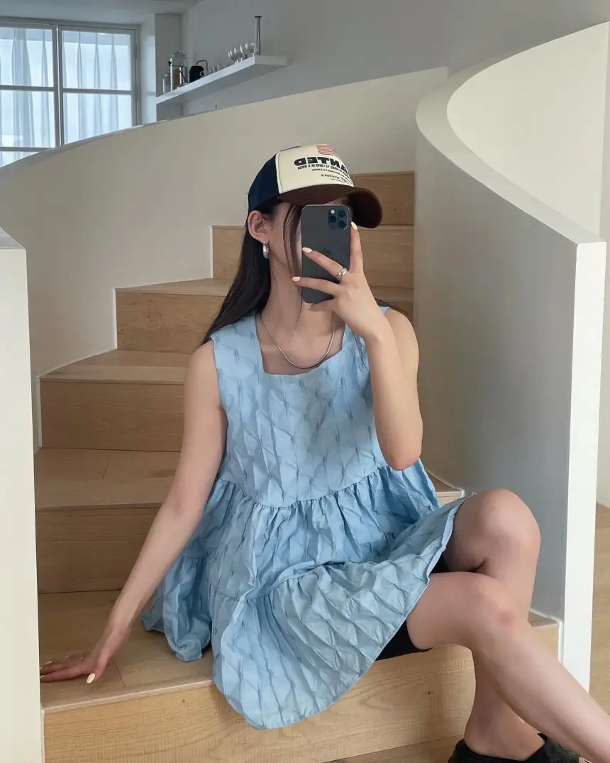 플라워 블라우스 무릎 위 원피스 상세 이미지 16
