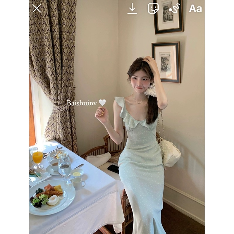白水女風信綠薄荷~清透感荷葉邊連衣裙3/20 AM10:00限時9折