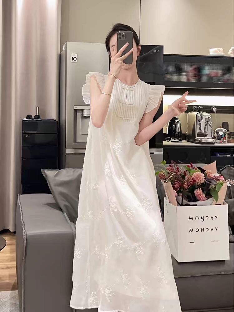 2024年夏季款時尚簡約鏤空刺繡連衣裙拼接翻領直筒裙女