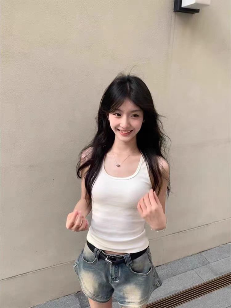 黑色小吊帶背心女帶胸墊外穿夏u型領美背內搭打底衫修身運動上衣
