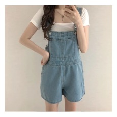 批发已出货 韩国chic牛仔背带裤宽松遮肉阔腿裤<b class='q'>小个</b>子短裤减龄裤子