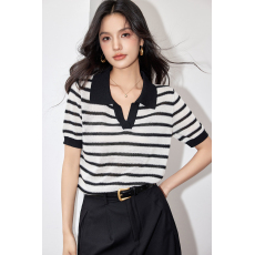 批发实拍◆有◆独束大码女装<b class='q'>清凉</b>感针织条纹短袖T恤夏季新款上衣